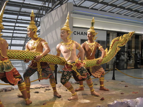 Annoying a big snake at Bangkok airport